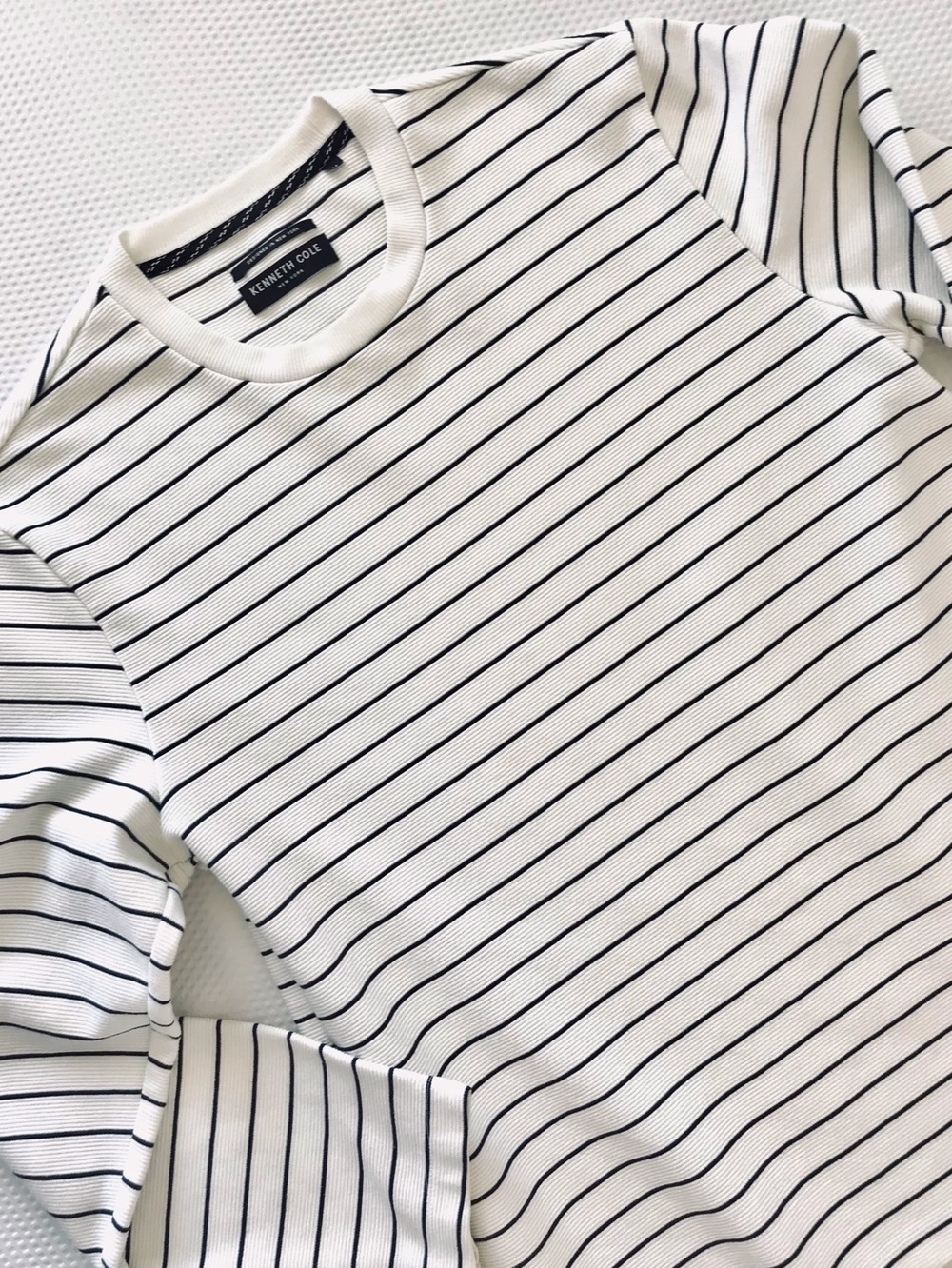 Kenneth Cole Crew Neck Knit Cotton Pullover Sweater Stripe White Black casual